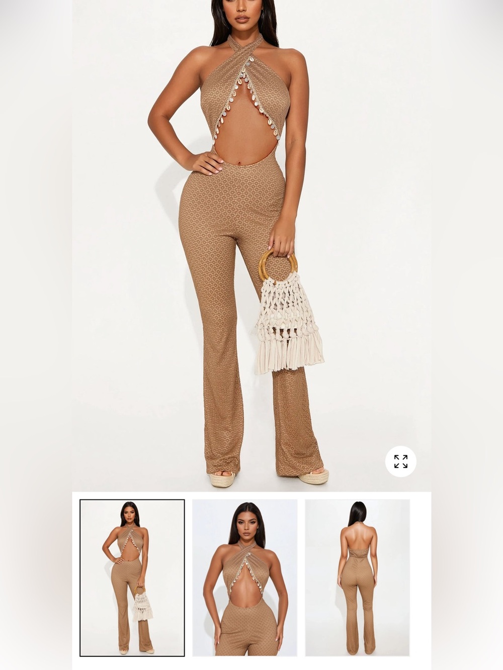 2/75$🔥Elegant Tan Halter Jumpsuit